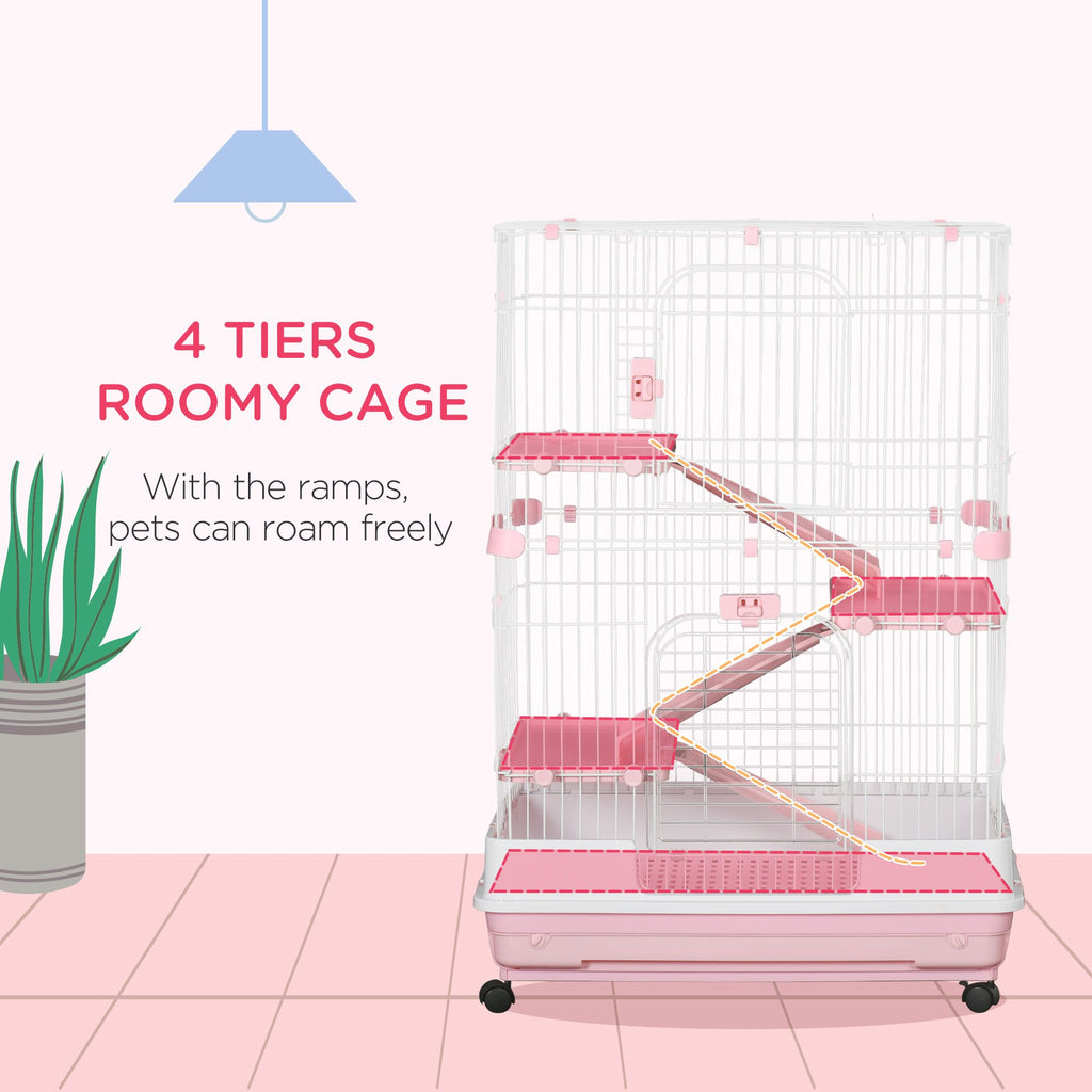4-Level Small Animal Cage with Wheels and Slide-Out Tray for Bunnies, Ferrets, Chinchillas