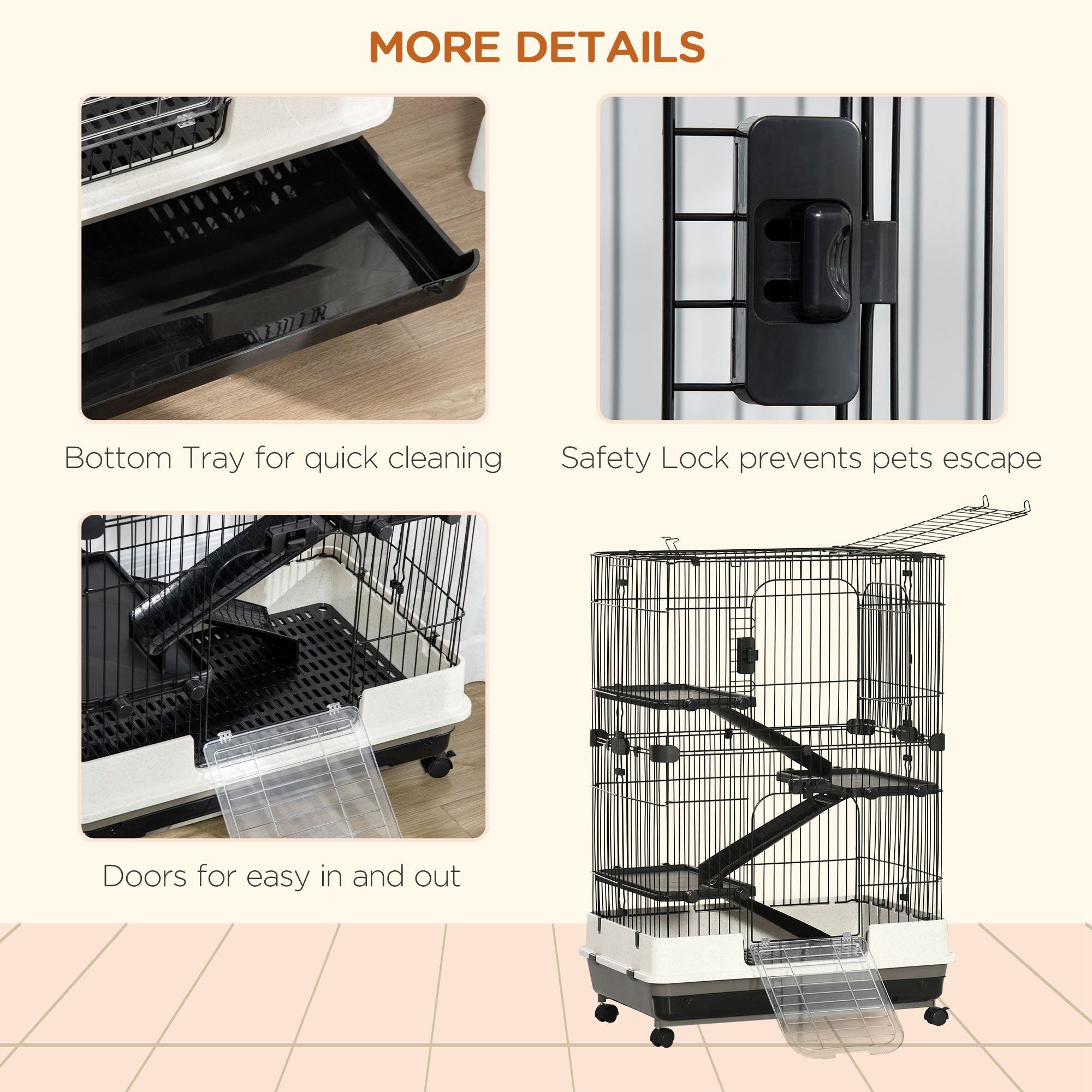 4-Level Small Animal Cage with Ramps, Platforms, and Wheels