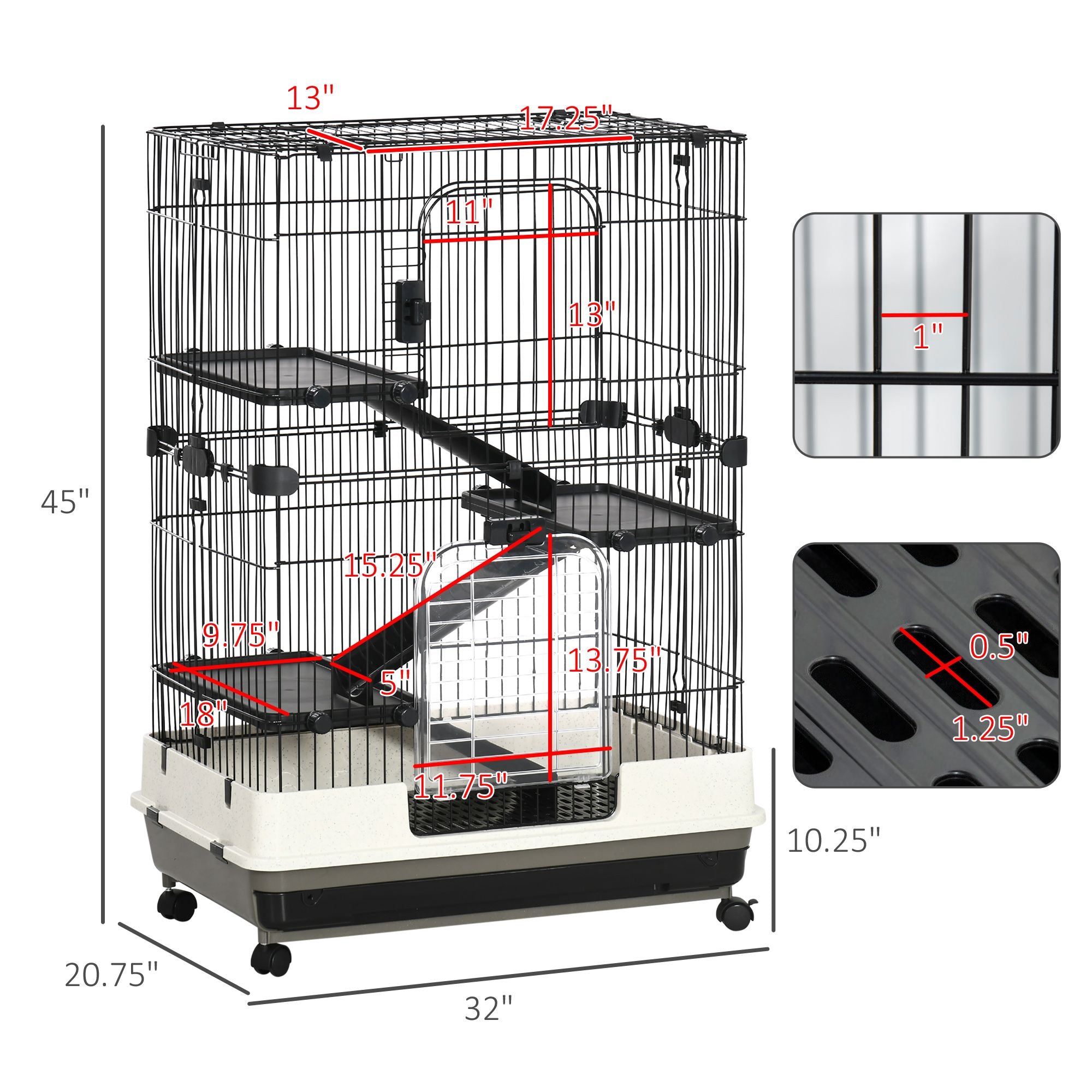 4-Level Small Animal Cage with Ramps, Platforms, and Wheels
