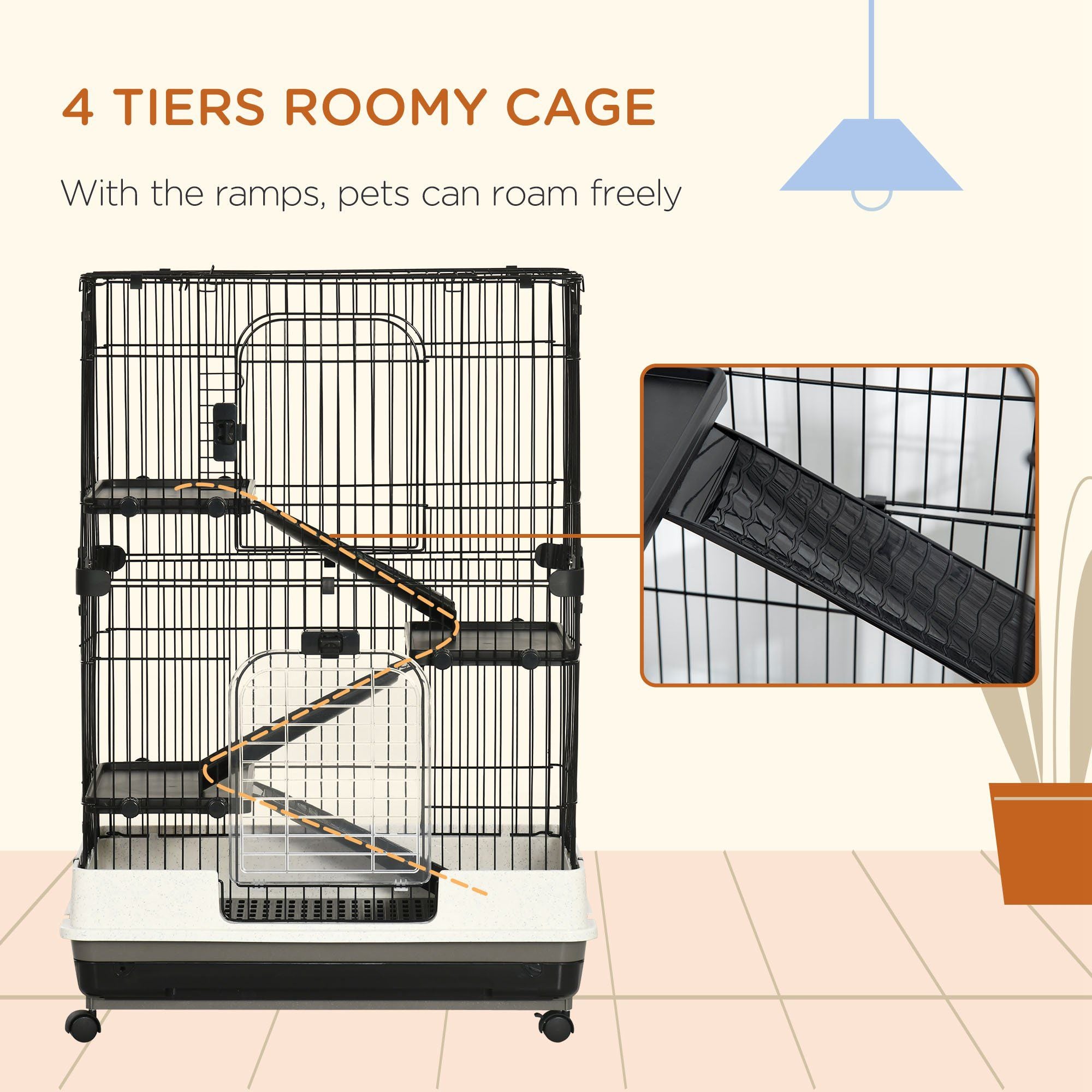 4-Level Small Animal Cage with Ramps, Platforms, and Wheels