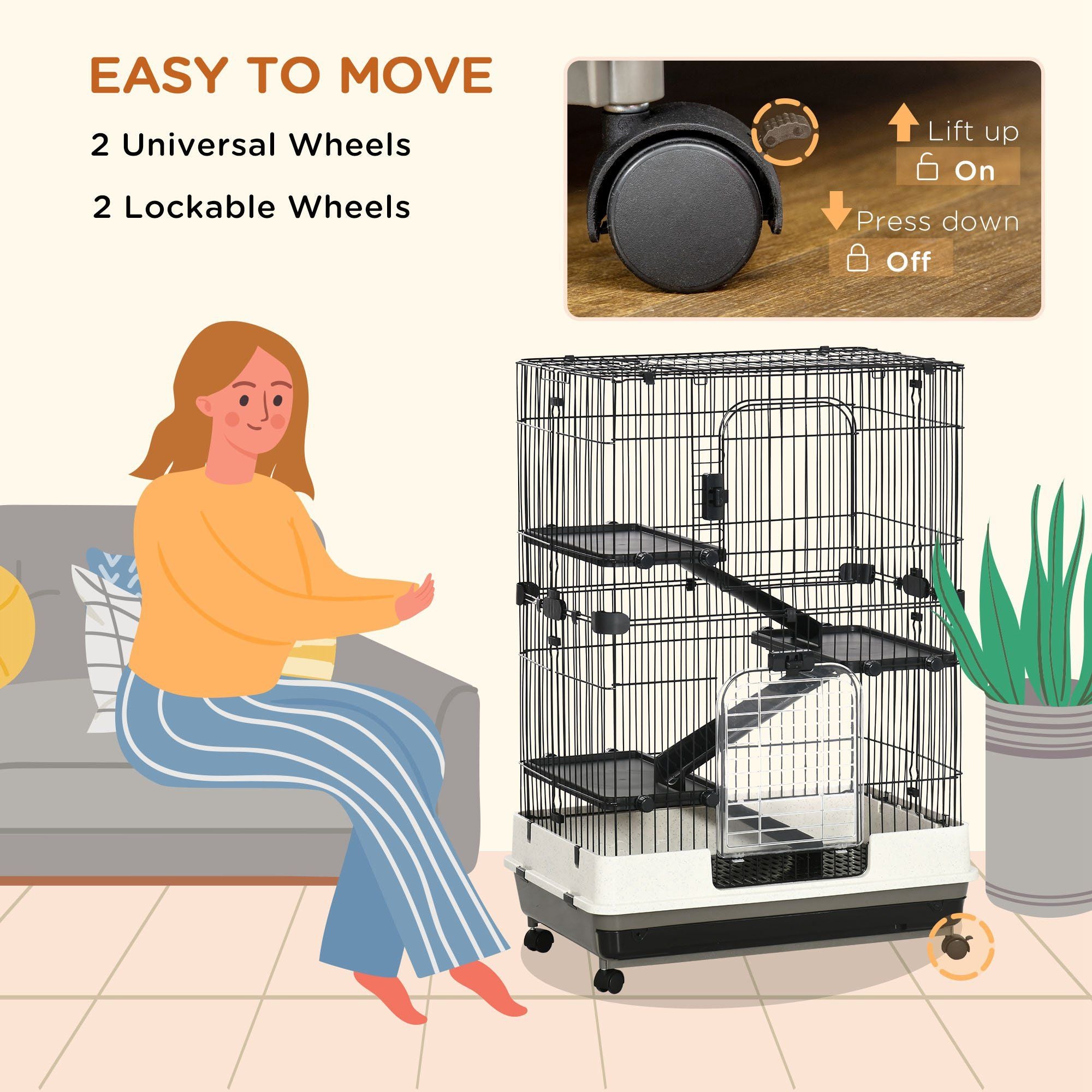 4-Level Small Animal Cage with Ramps, Platforms, and Wheels