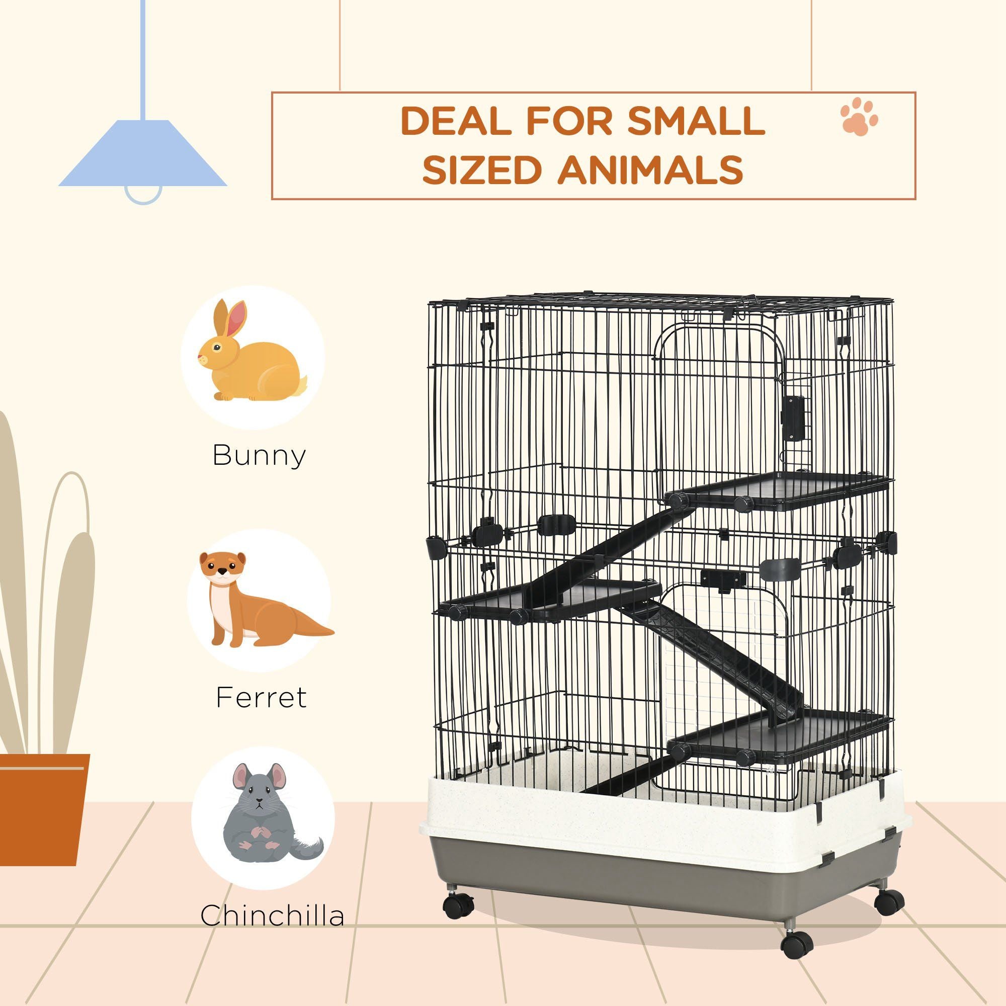 4-Level Small Animal Cage with Ramps, Platforms, and Wheels