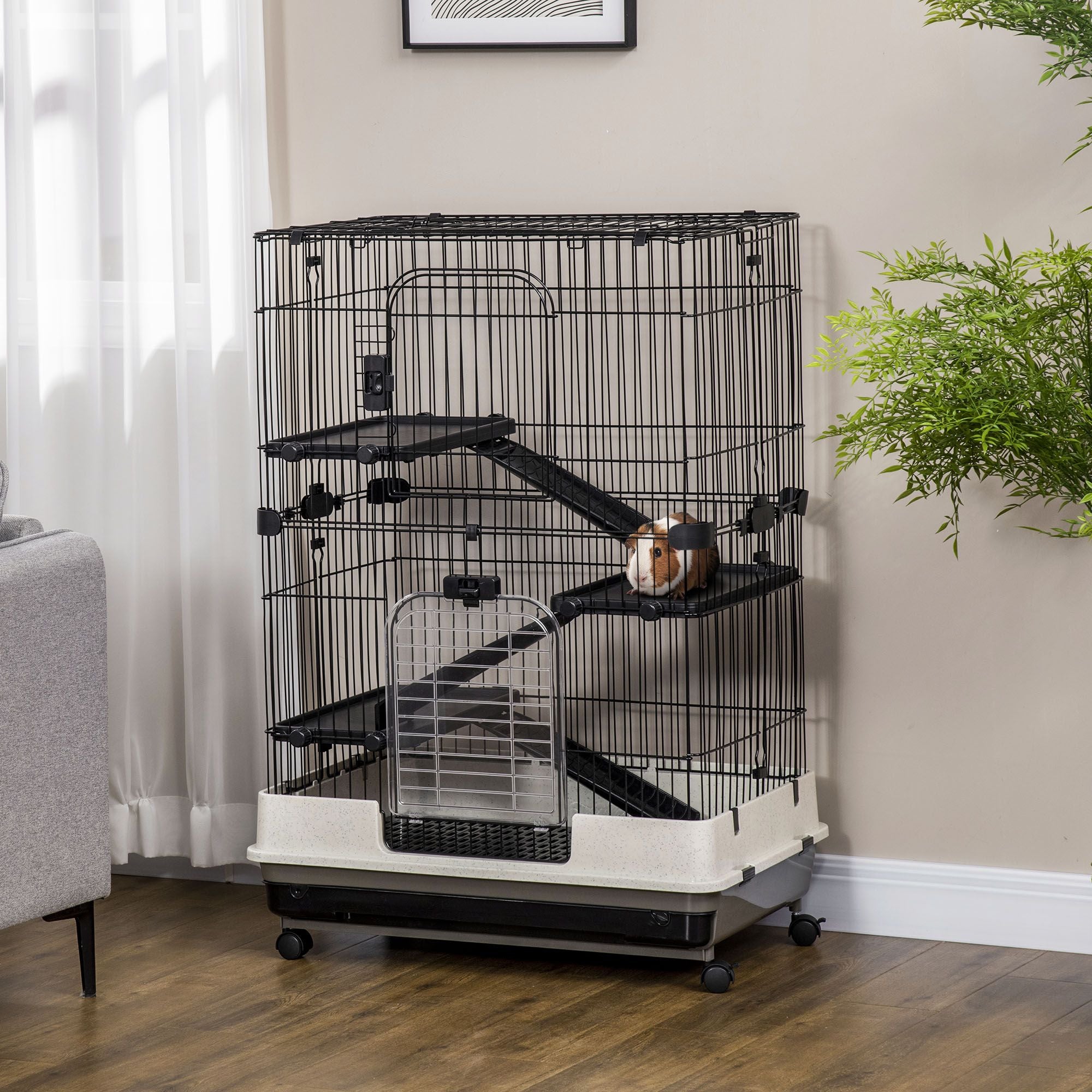 4-Level Small Animal Cage with Ramps, Platforms, and Wheels