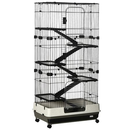 Indoor Small Animal Cage with Platforms, Ramps, and Wheels for Rabbits and Ferrets