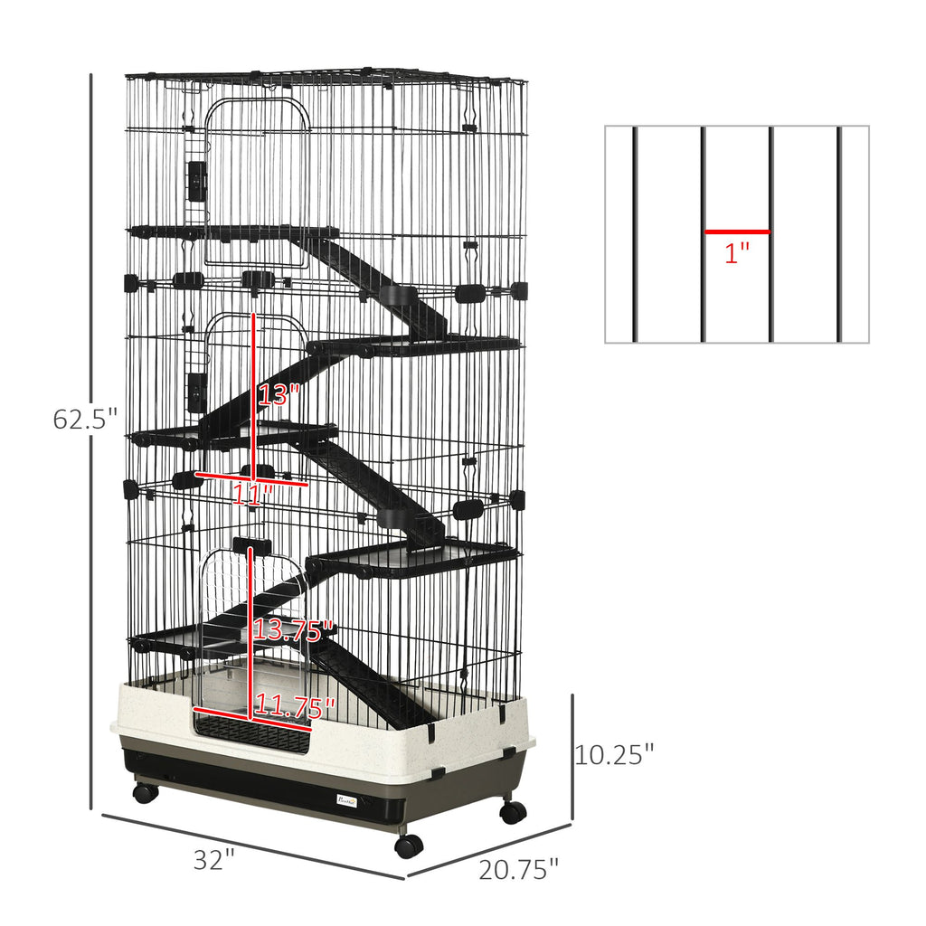 Indoor Small Animal Cage with Platforms, Ramps, and Wheels for Rabbits and Ferrets