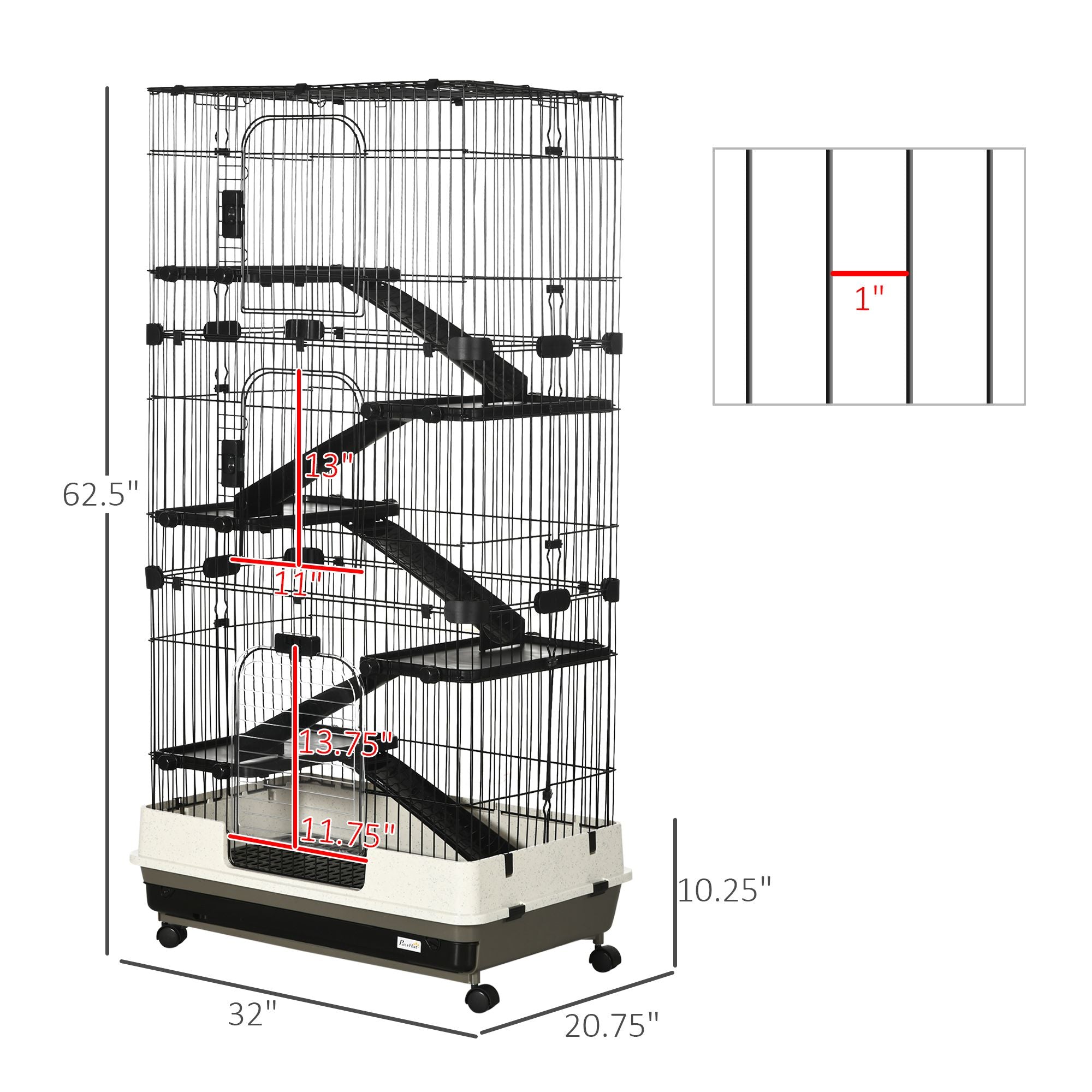 Indoor Small Animal Cage with Platforms, Ramps, and Wheels for Rabbits and Ferrets