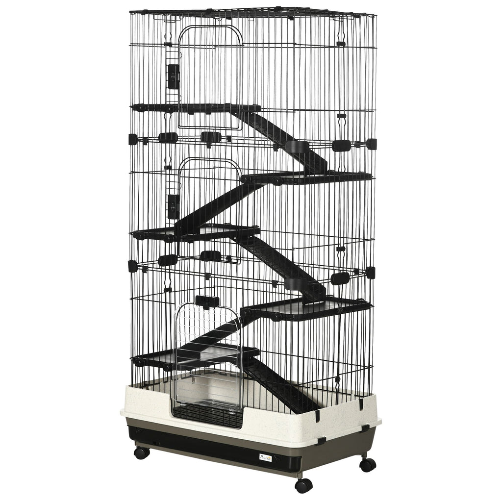 Indoor Small Animal Cage with Platforms, Ramps, and Wheels for Rabbits and Ferrets