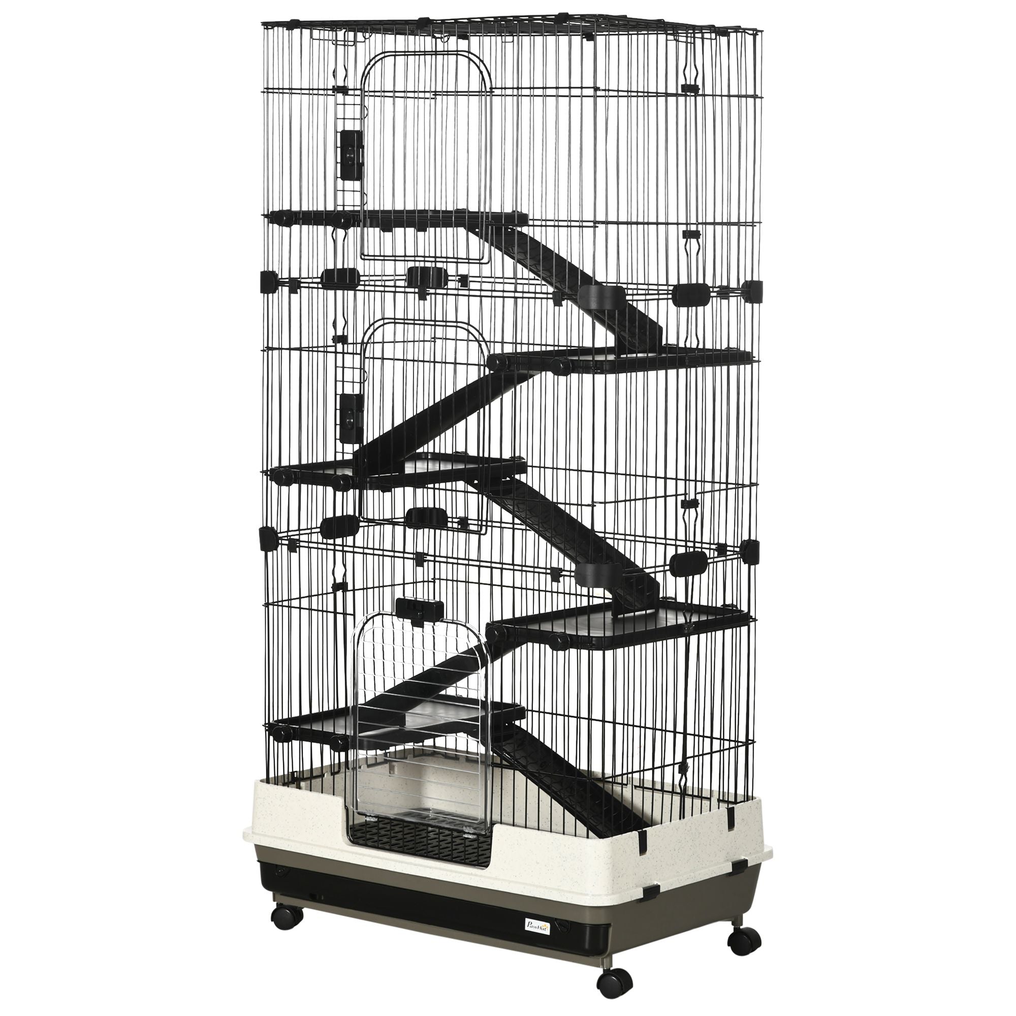 Indoor Small Animal Cage with Platforms, Ramps, and Wheels for Rabbits and Ferrets