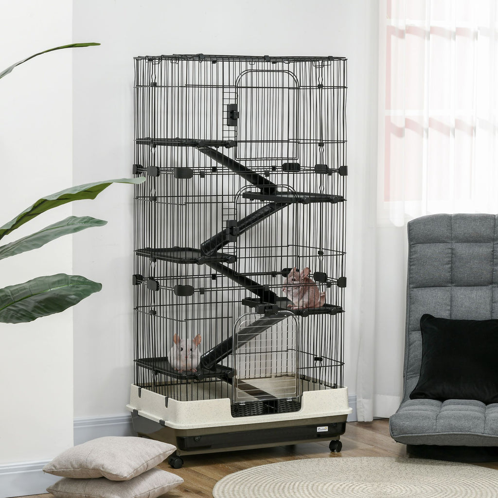 Indoor Small Animal Cage with Platforms, Ramps, and Wheels for Rabbits and Ferrets