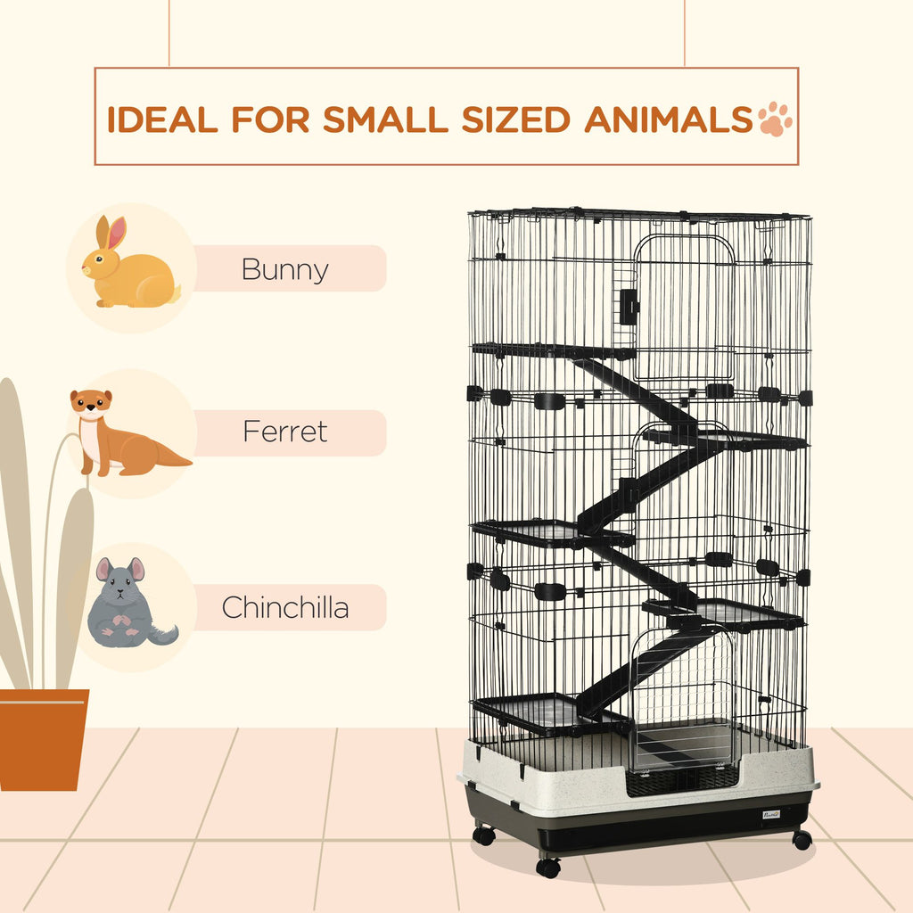 Indoor Small Animal Cage with Platforms, Ramps, and Wheels for Rabbits and Ferrets