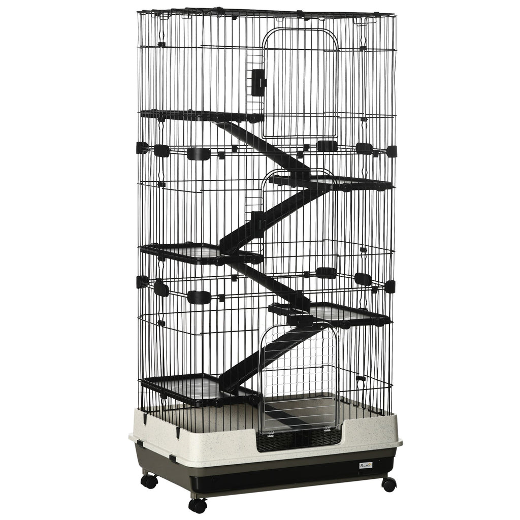 Indoor Small Animal Cage with Platforms, Ramps, and Wheels for Rabbits and Ferrets
