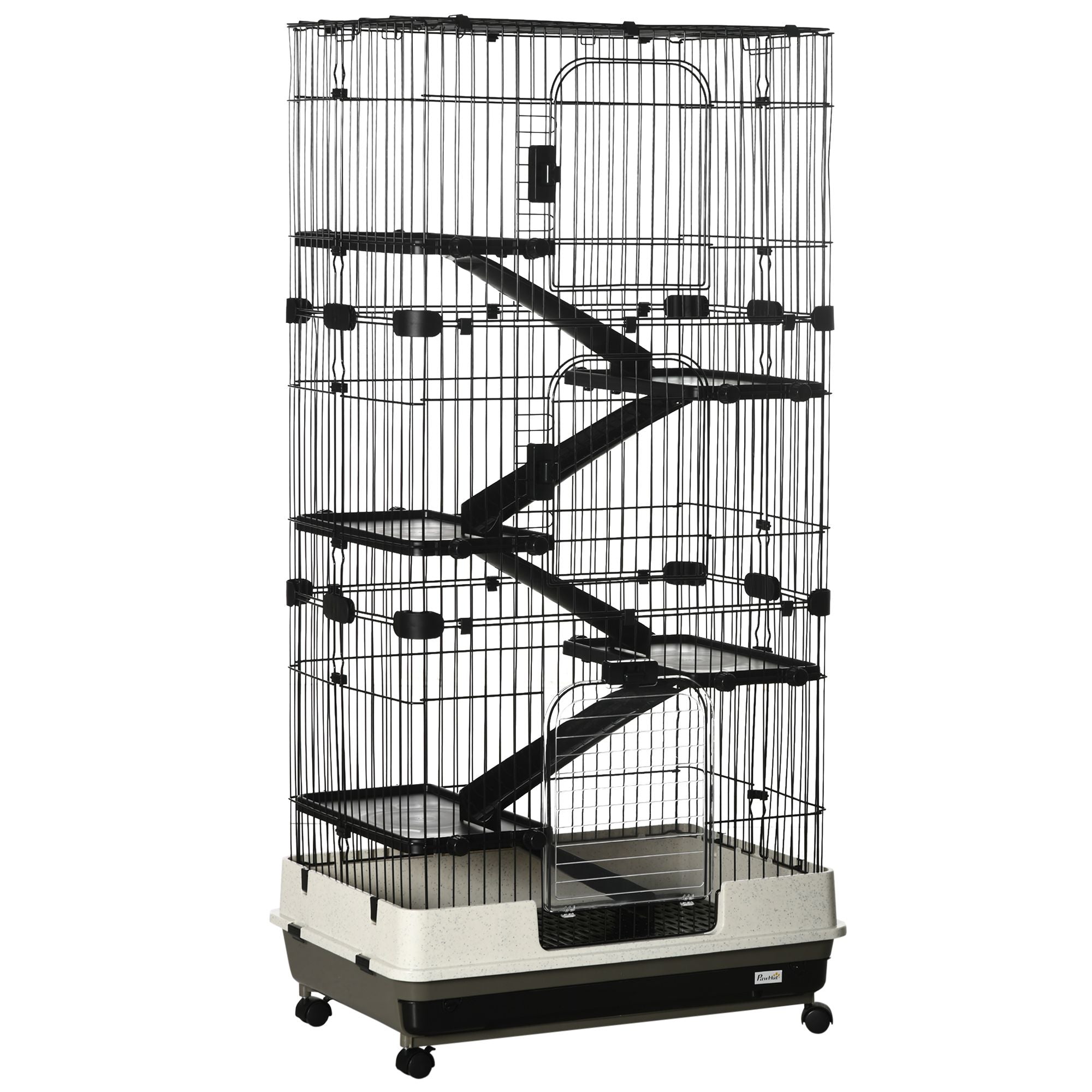 Indoor Small Animal Cage with Platforms, Ramps, and Wheels for Rabbits and Ferrets