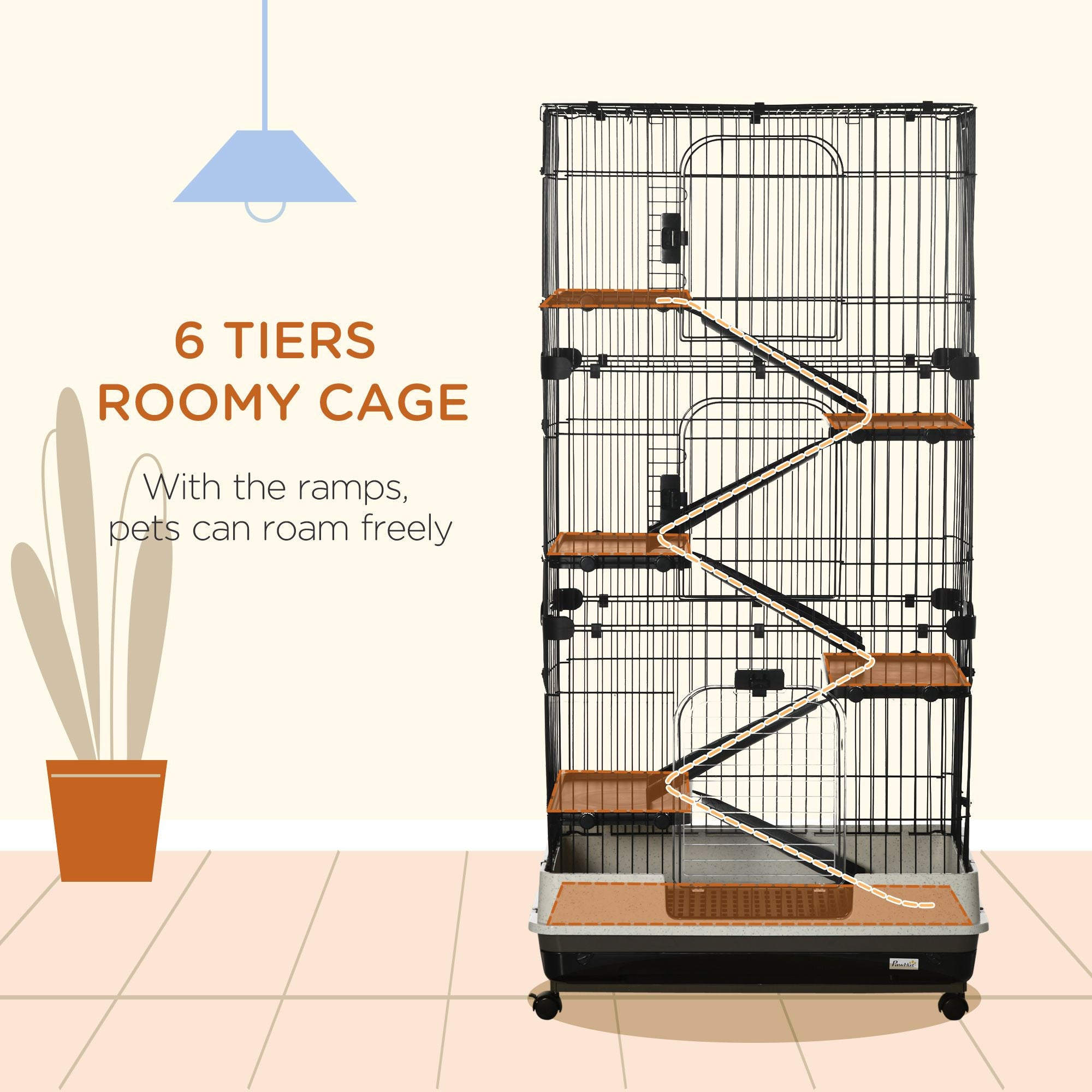 Indoor Small Animal Cage with Platforms, Ramps, and Wheels for Rabbits and Ferrets