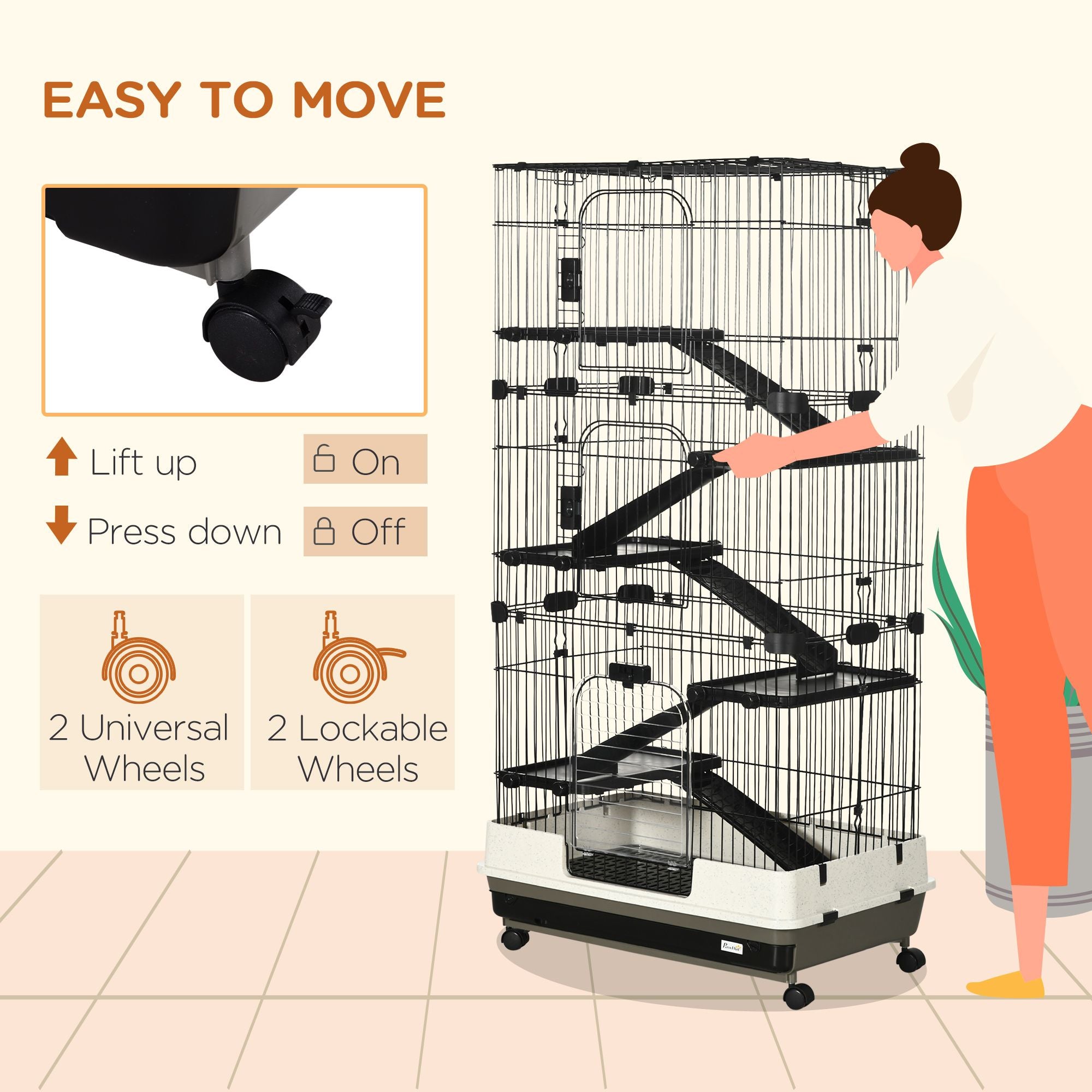 Indoor Small Animal Cage with Platforms, Ramps, and Wheels for Rabbits and Ferrets
