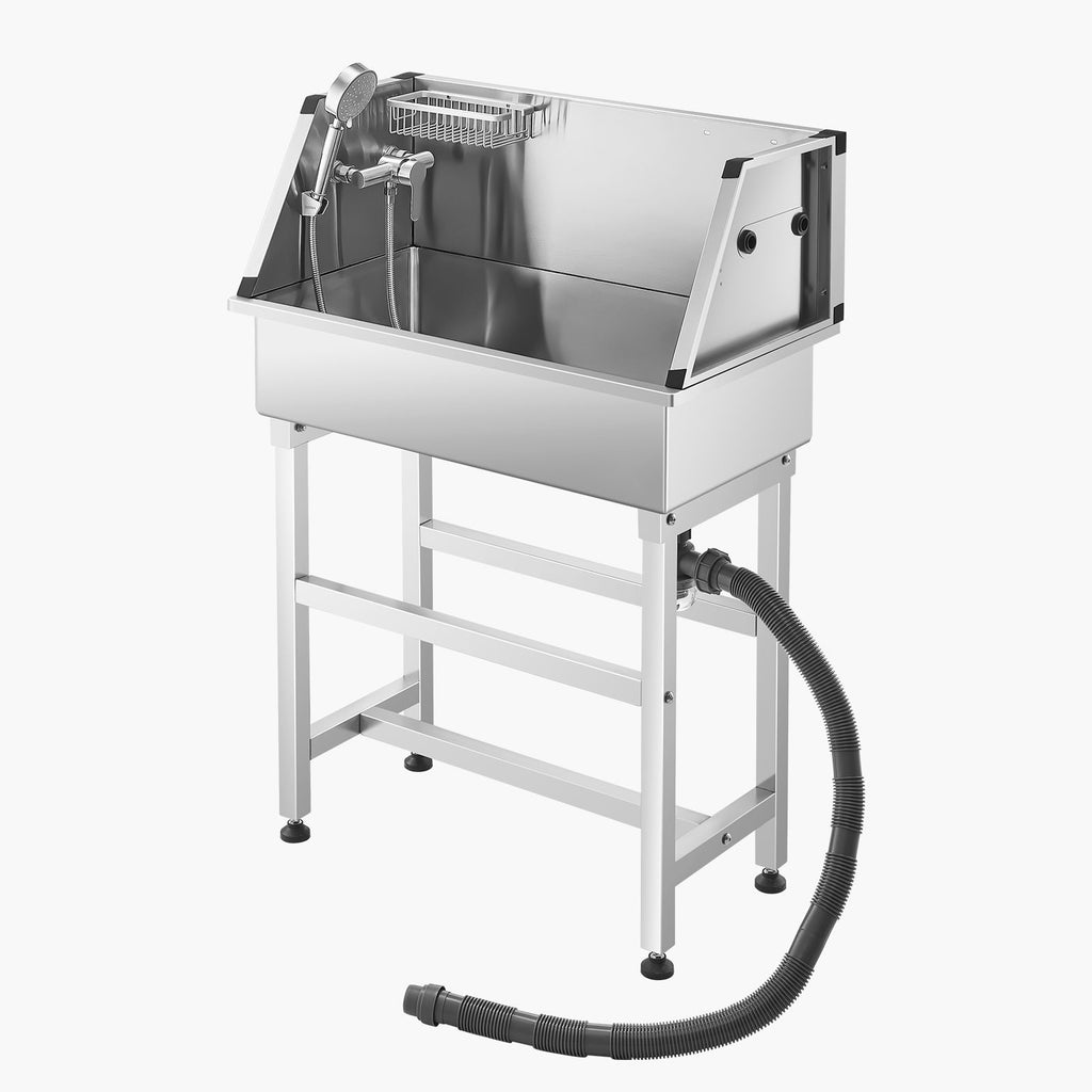 No-Bend Pet Bathing: Stainless Steel Wash Station with Hot & Cold Faucet