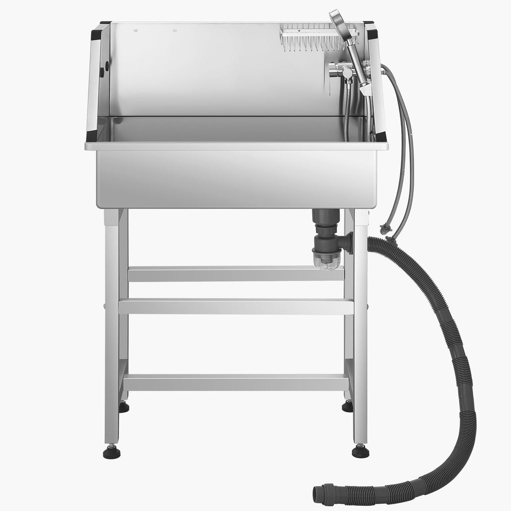No-Bend Pet Bathing: Stainless Steel Wash Station with Hot & Cold Faucet
