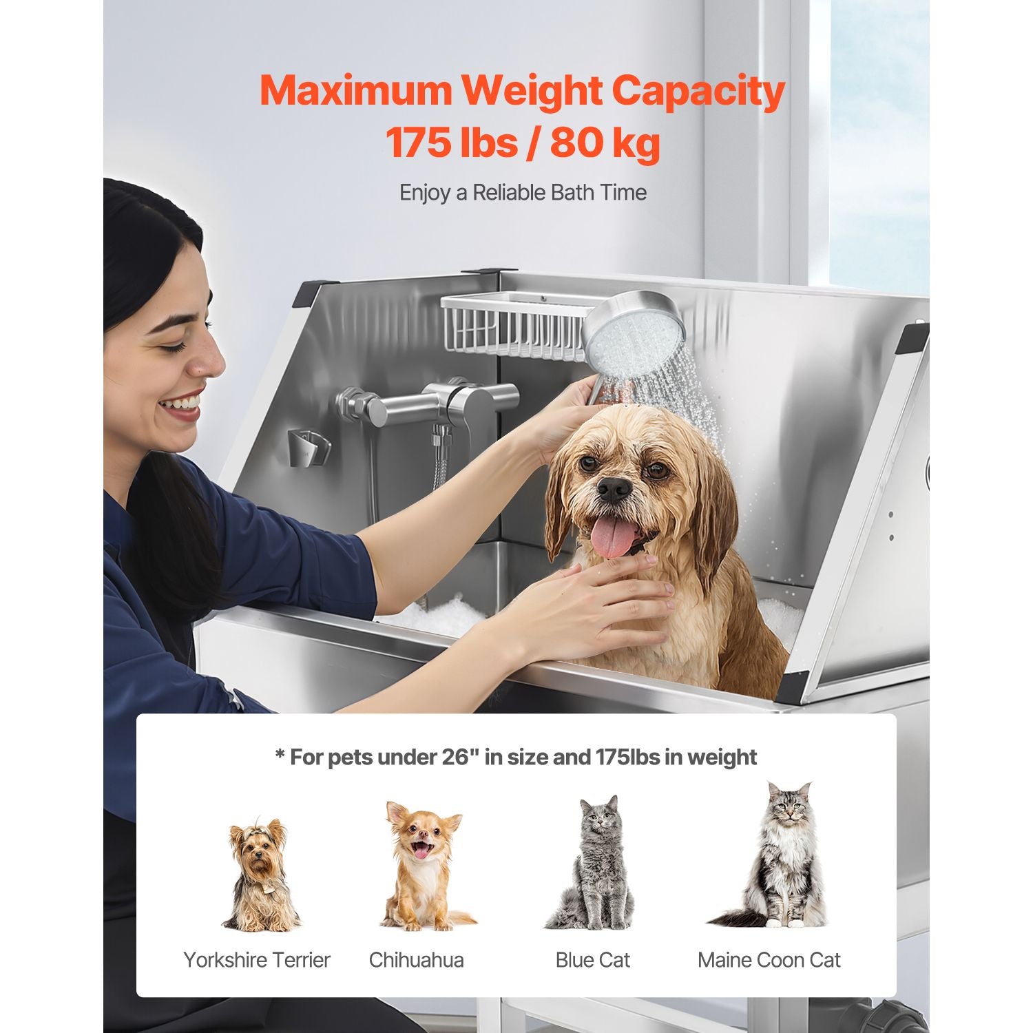 No-Bend Pet Bathing: Stainless Steel Wash Station with Hot & Cold Faucet