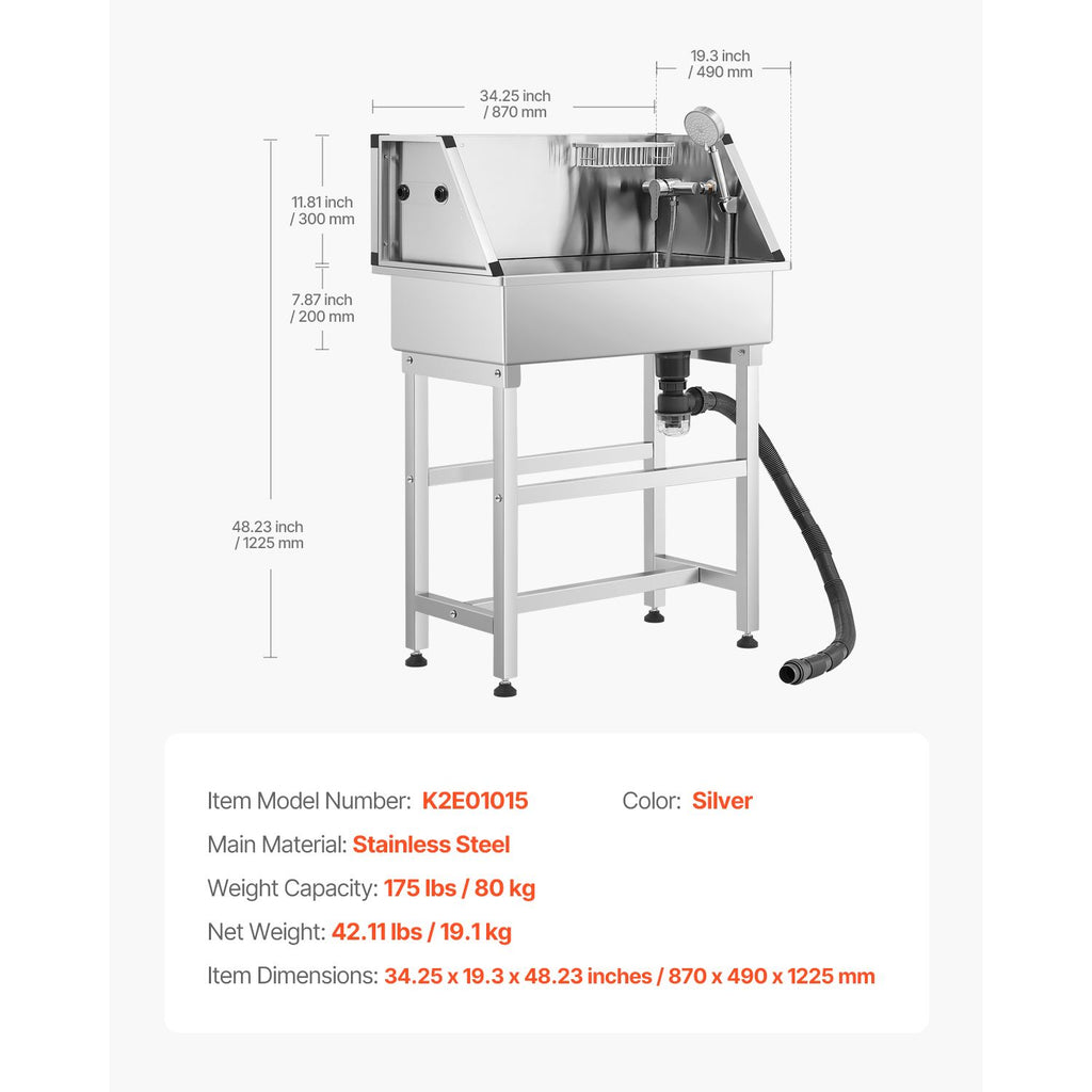 No-Bend Pet Bathing: Stainless Steel Wash Station with Hot & Cold Faucet