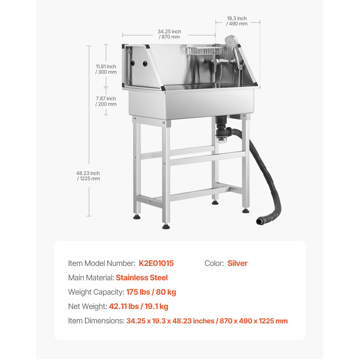 No-Bend Pet Bathing: Stainless Steel Wash Station with Hot & Cold Faucet