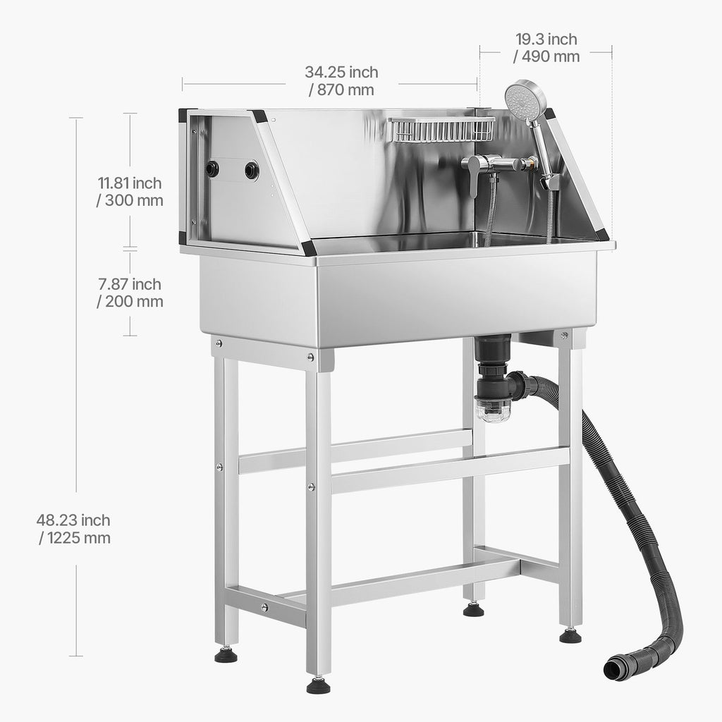 No-Bend Pet Bathing: Stainless Steel Wash Station with Hot & Cold Faucet
