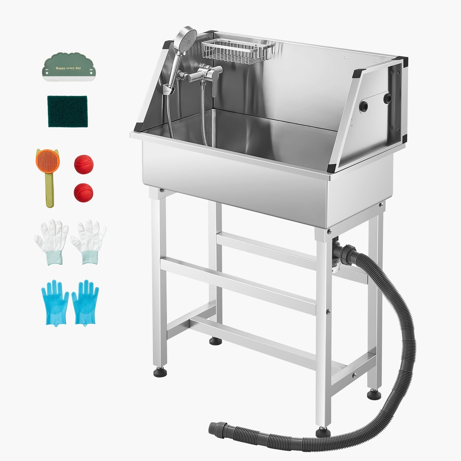 No-Bend Pet Bathing: Stainless Steel Wash Station with Hot & Cold Faucet
