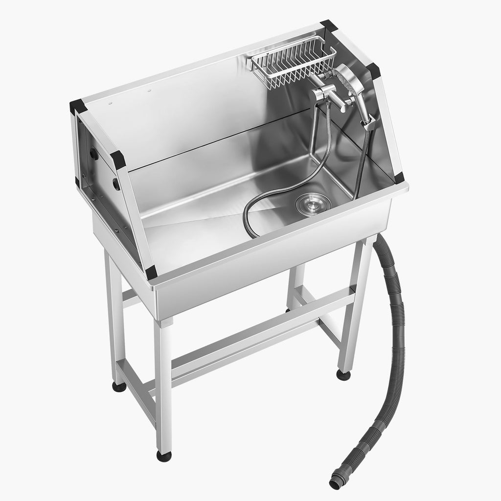 No-Bend Pet Bathing: Stainless Steel Wash Station with Hot & Cold Faucet