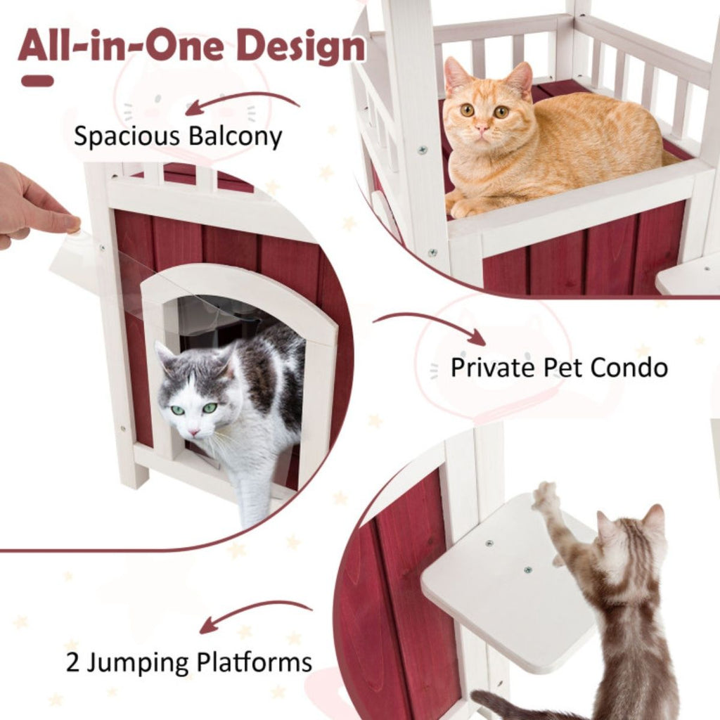 34- furniture-style Cat House with Balcony & Jumping Platforms