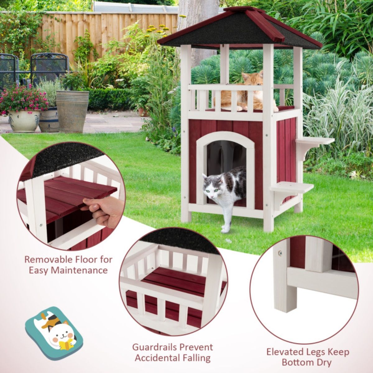 34- furniture-style Cat House with Balcony & Jumping Platforms