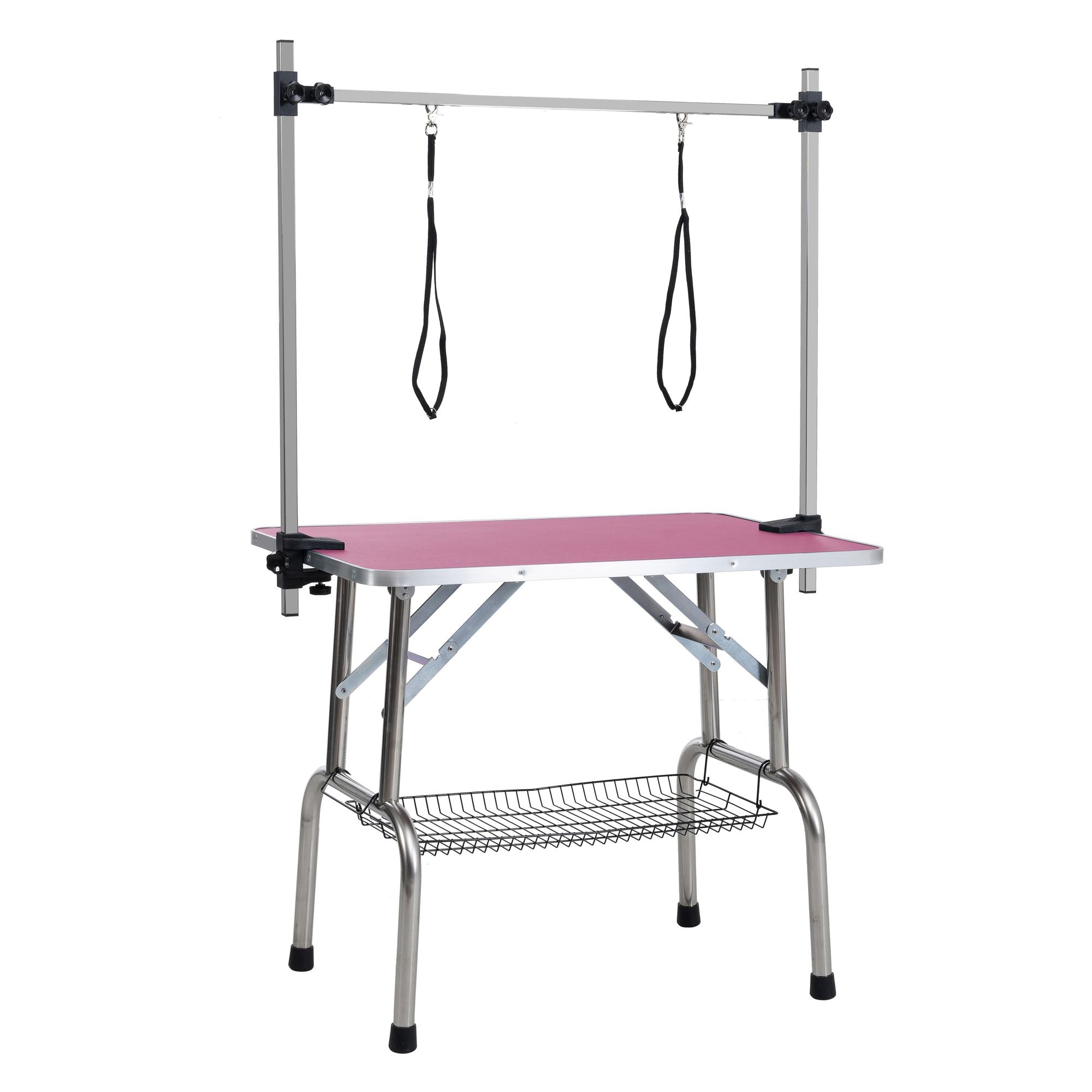 Foldable Dog Grooming Table with Adjustable Arm – Pink, 36"