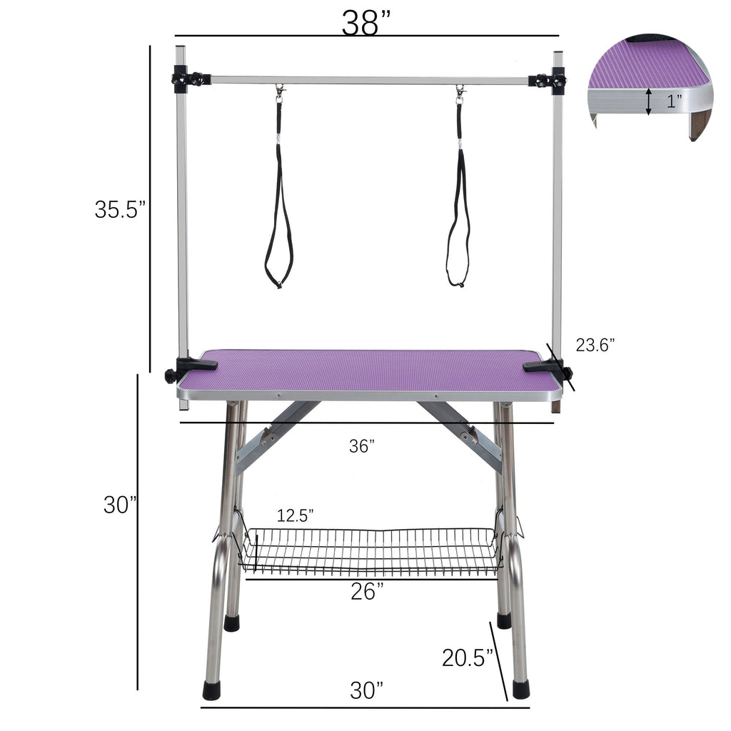 Foldable Dog Grooming Table with Adjustable Arm – Purple, 36"