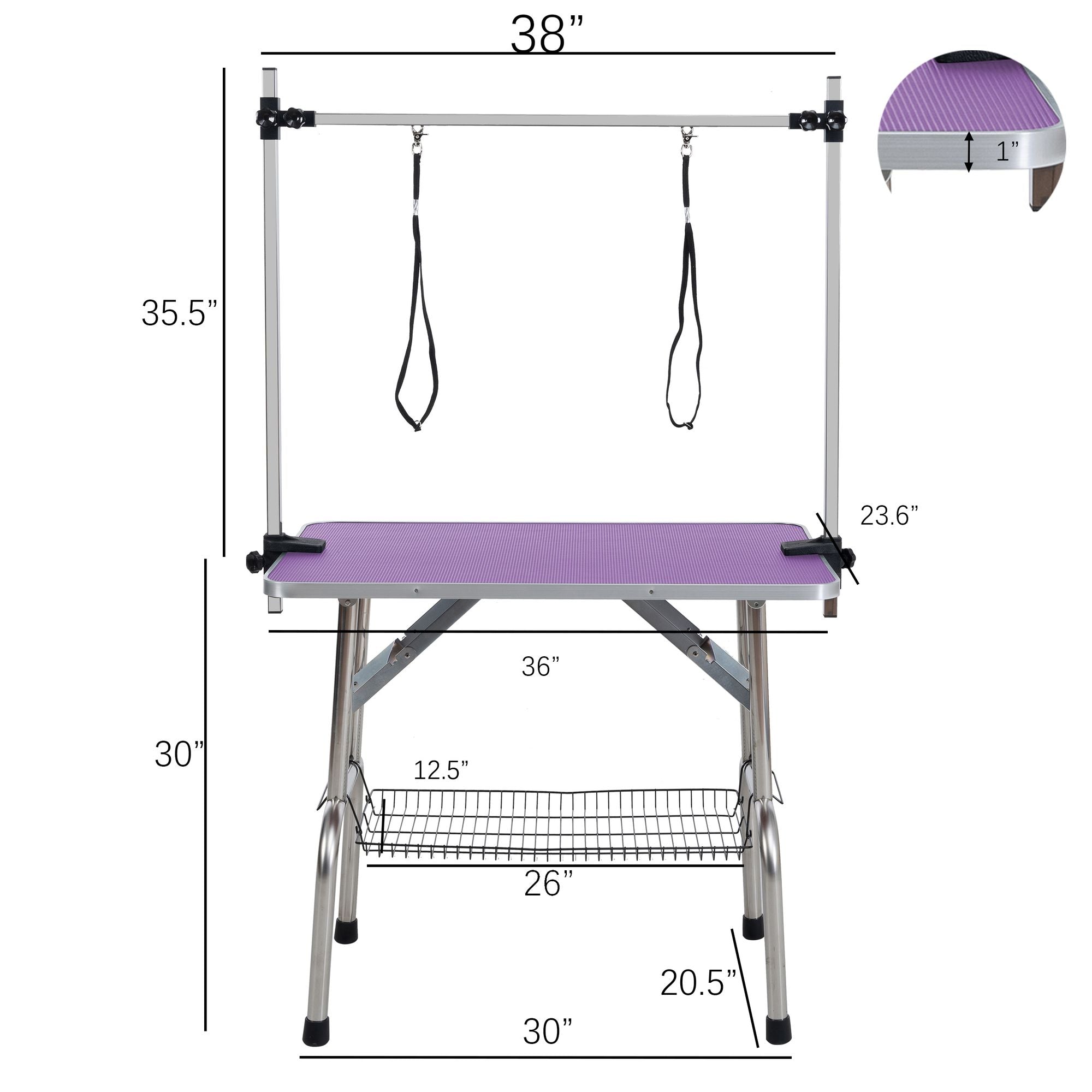 Foldable Dog Grooming Table with Adjustable Arm – Purple, 36"