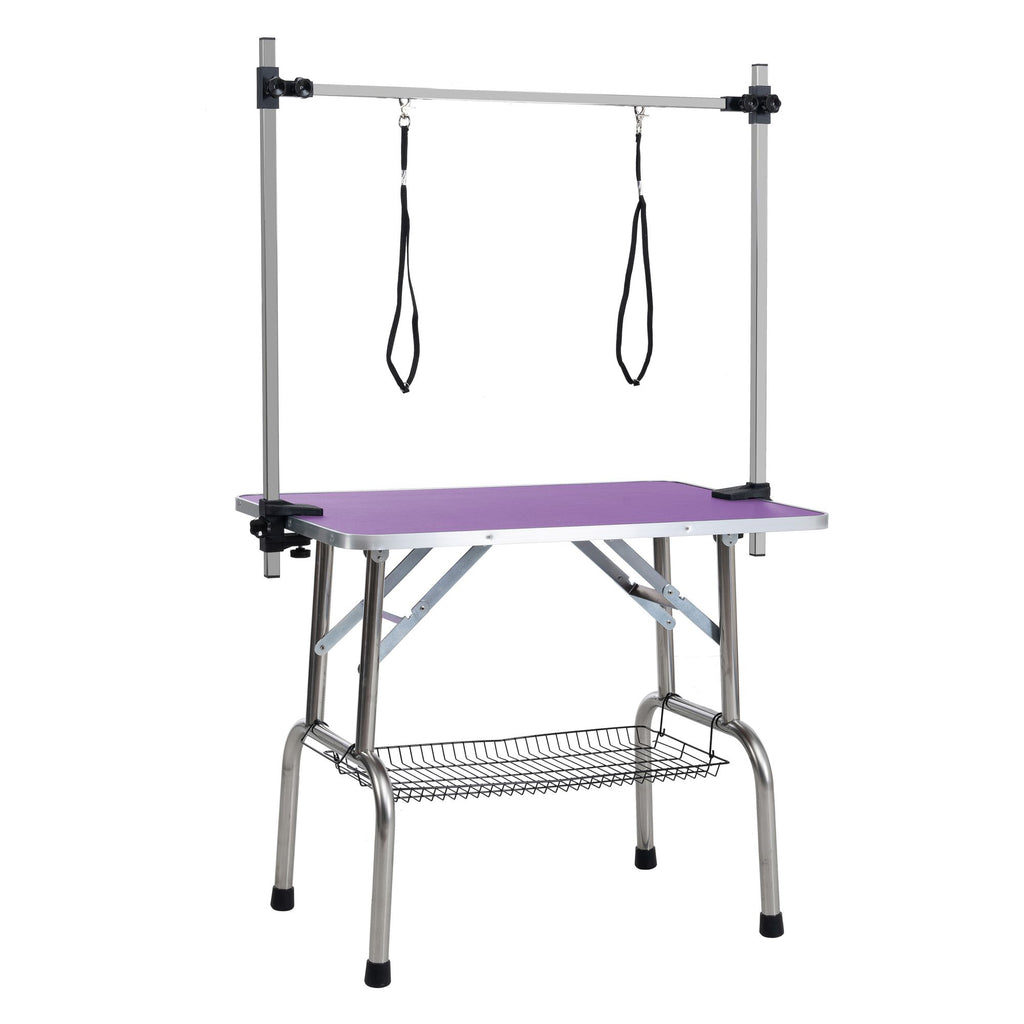 Foldable Dog Grooming Table with Adjustable Arm – Purple, 36"