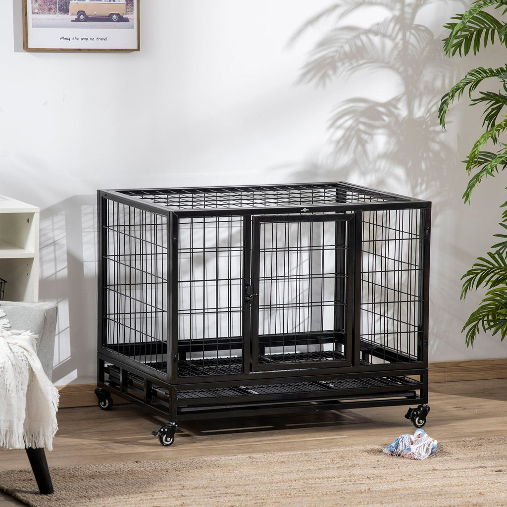 36- practical Dog Crate with Lockable Wheels and Double Door