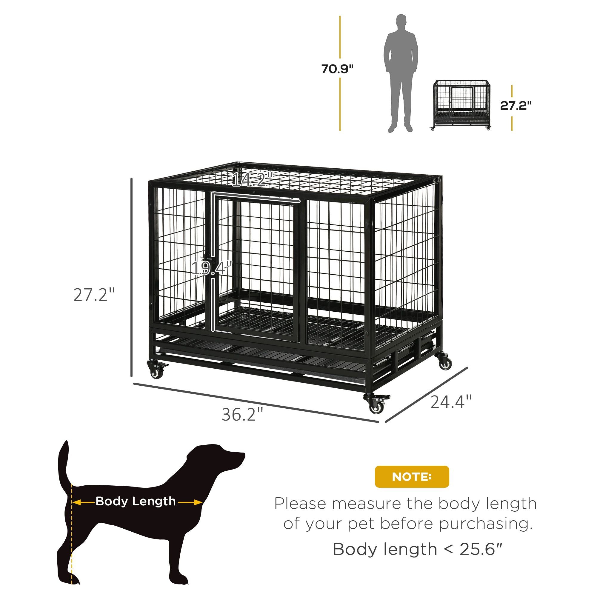 36- practical Dog Crate with Lockable Wheels and Double Door