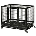36- practical Dog Crate with Lockable Wheels and Double Door