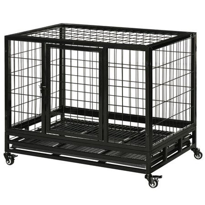 36- practical Dog Crate with Lockable Wheels and Double Door