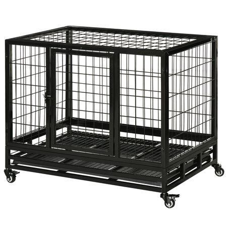 36- practical Dog Crate with Lockable Wheels and Double Door
