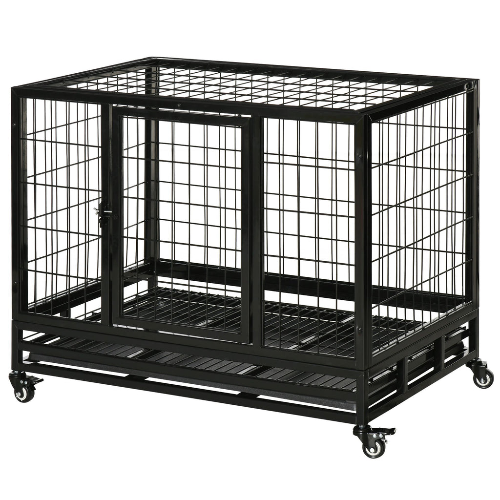 36- practical Dog Crate with Lockable Wheels and Double Door