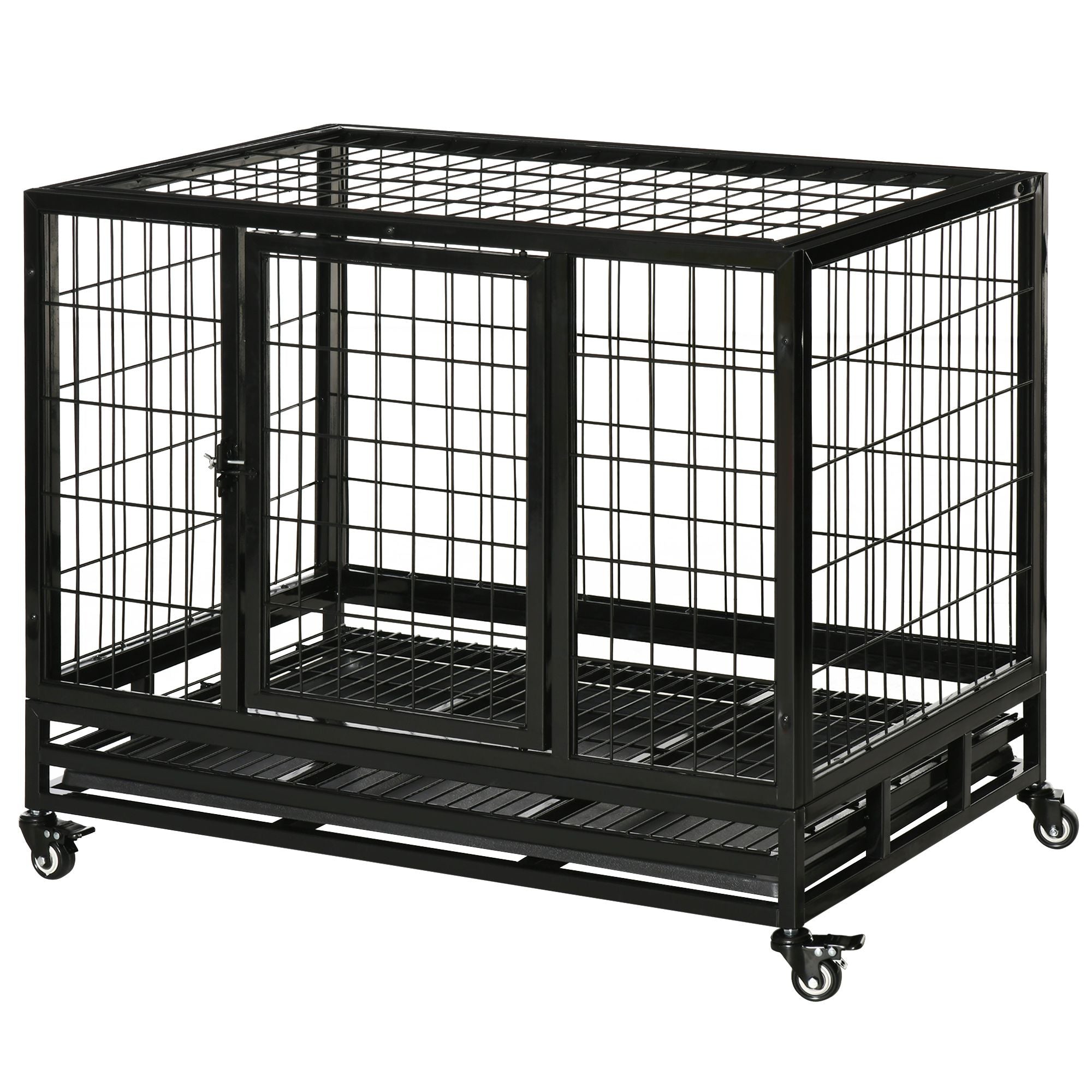 36- practical Dog Crate with Lockable Wheels and Double Door
