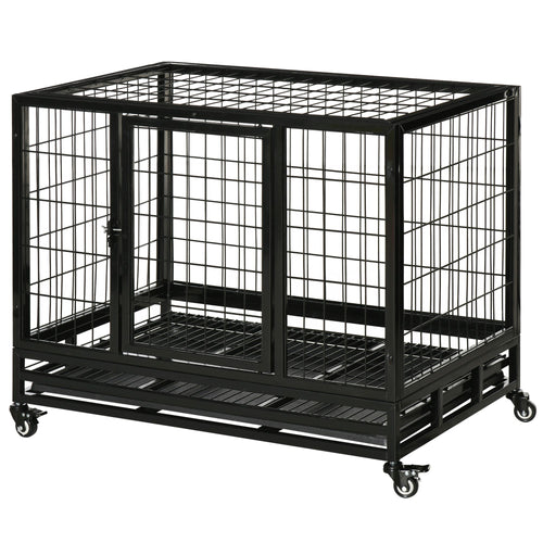 36- practical Dog Crate with Lockable Wheels and Double Door