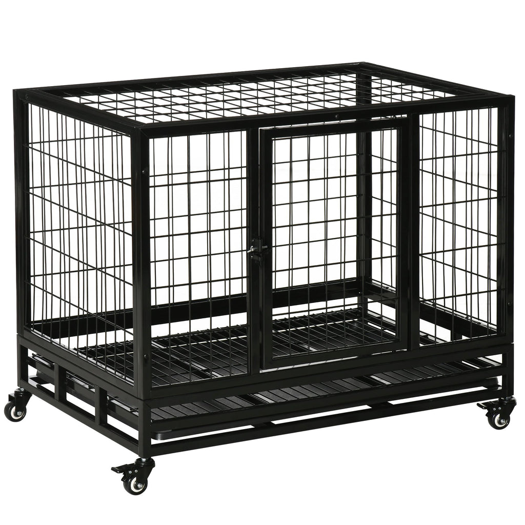 36- practical Dog Crate with Lockable Wheels and Double Door