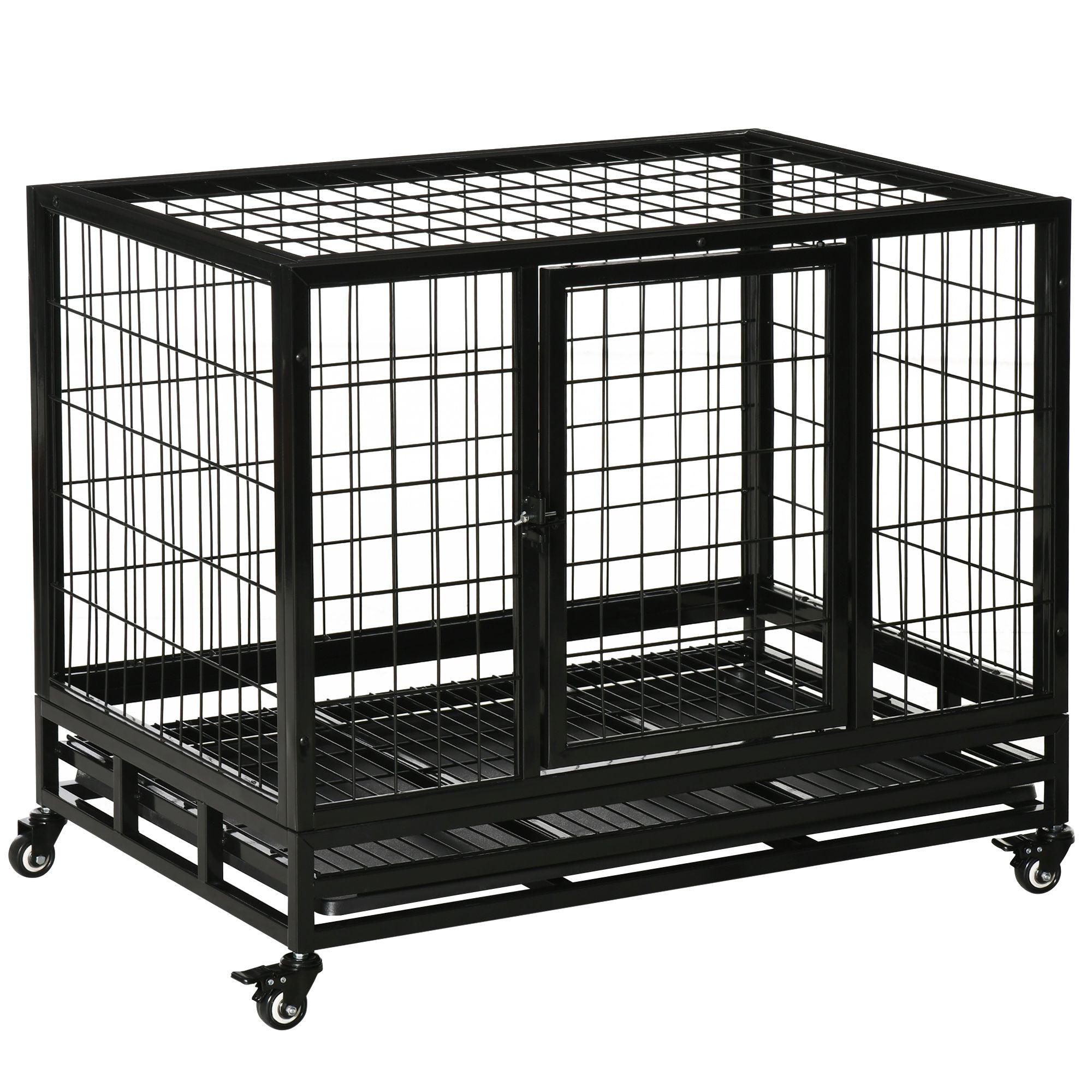 36- practical Dog Crate with Lockable Wheels and Double Door