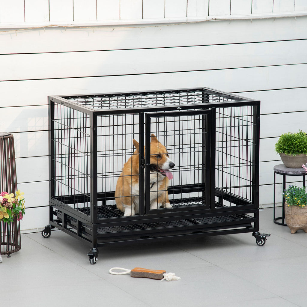 36- practical Dog Crate with Lockable Wheels and Double Door