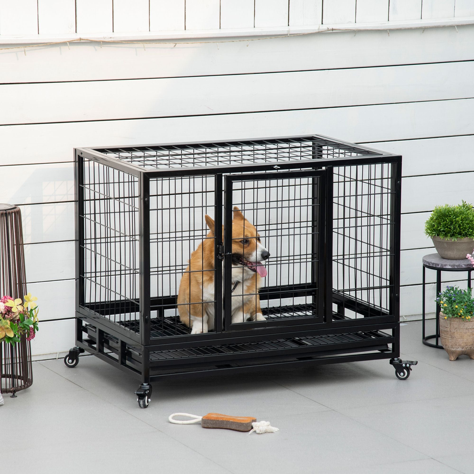 36- practical Dog Crate with Lockable Wheels and Double Door