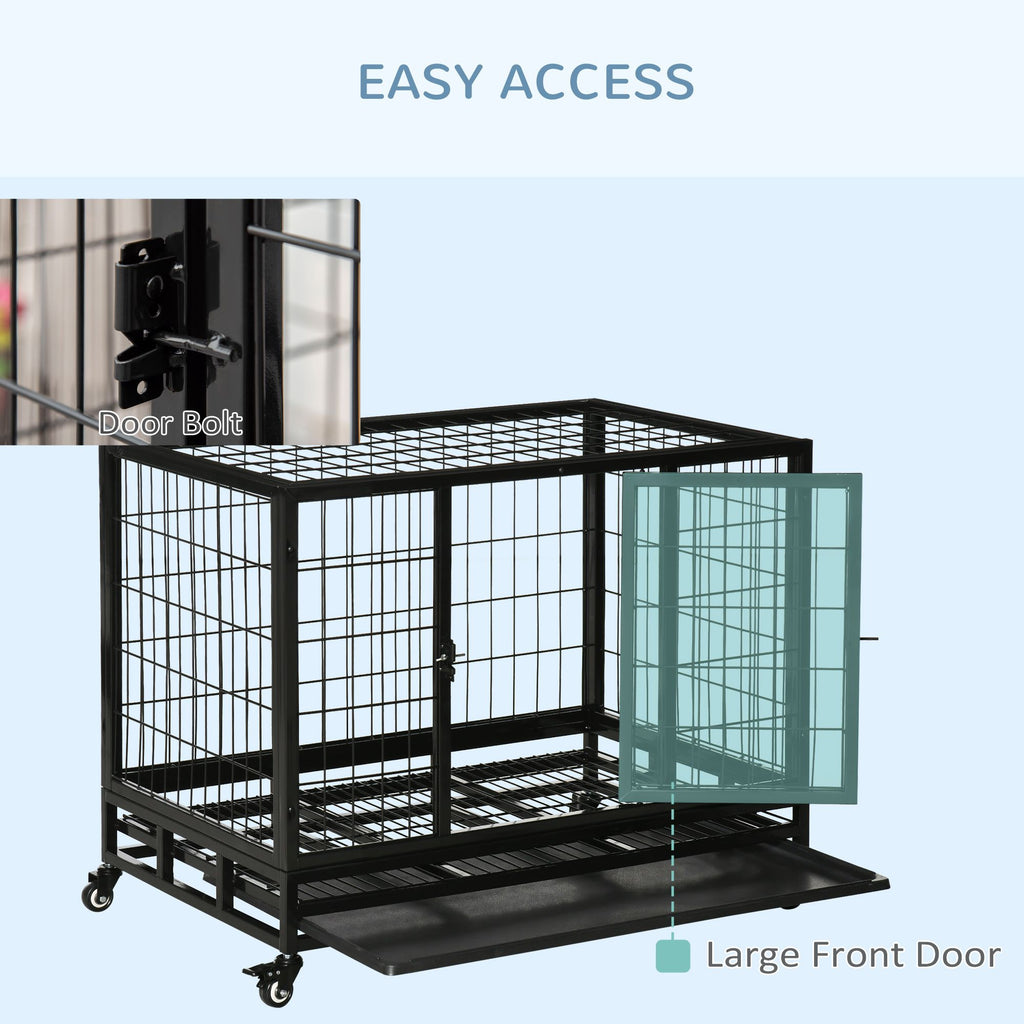 36- practical Dog Crate with Lockable Wheels and Double Door