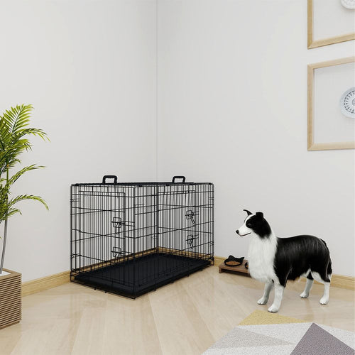36 inches Black wire dog cage double lock mechanism two doors two handles Double bolt – image 2