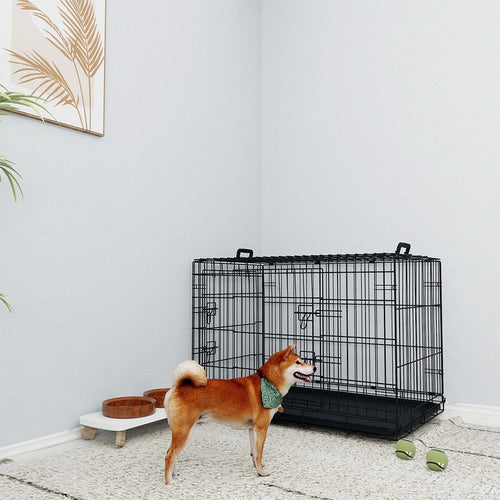 36 inches Black wire dog cage double lock mechanism two doors two handles Double bolt – image 1