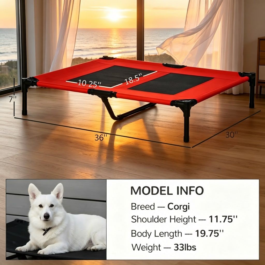 36" x 30" Elevated Cooling Summer Dog Cot Pet Bed With Mesh Ventilation