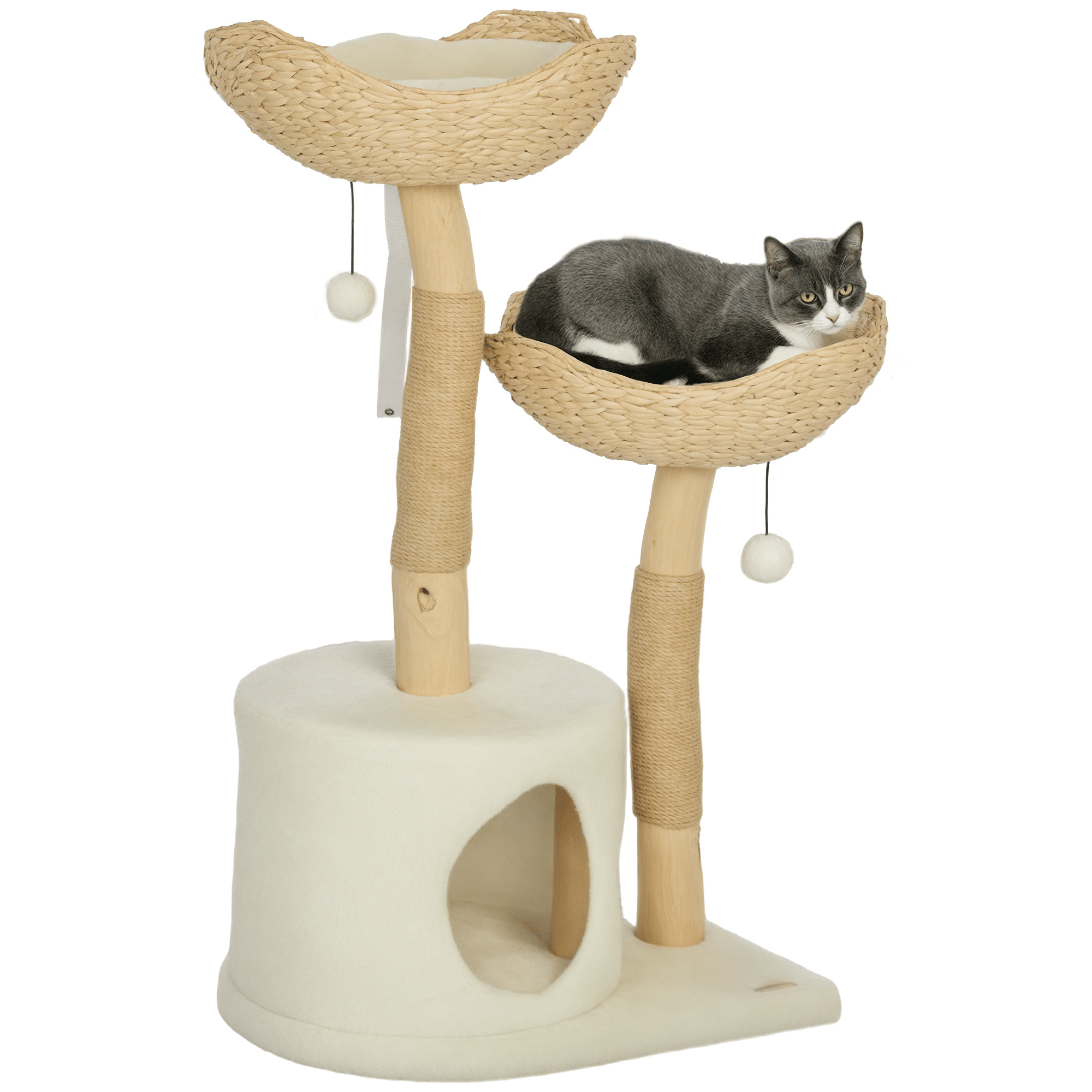 37-Inch Cat Tree with Wooden Posts & Anti-Tip Kit for Active Felines
