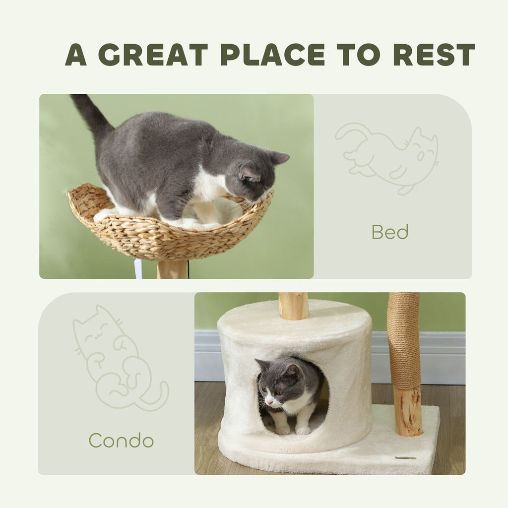 37 Inch Modern Cat Tree w/ Wooden Scratching Posts, Condo, Beds, Cushions, Toy Balls & Anti-Tip Kit